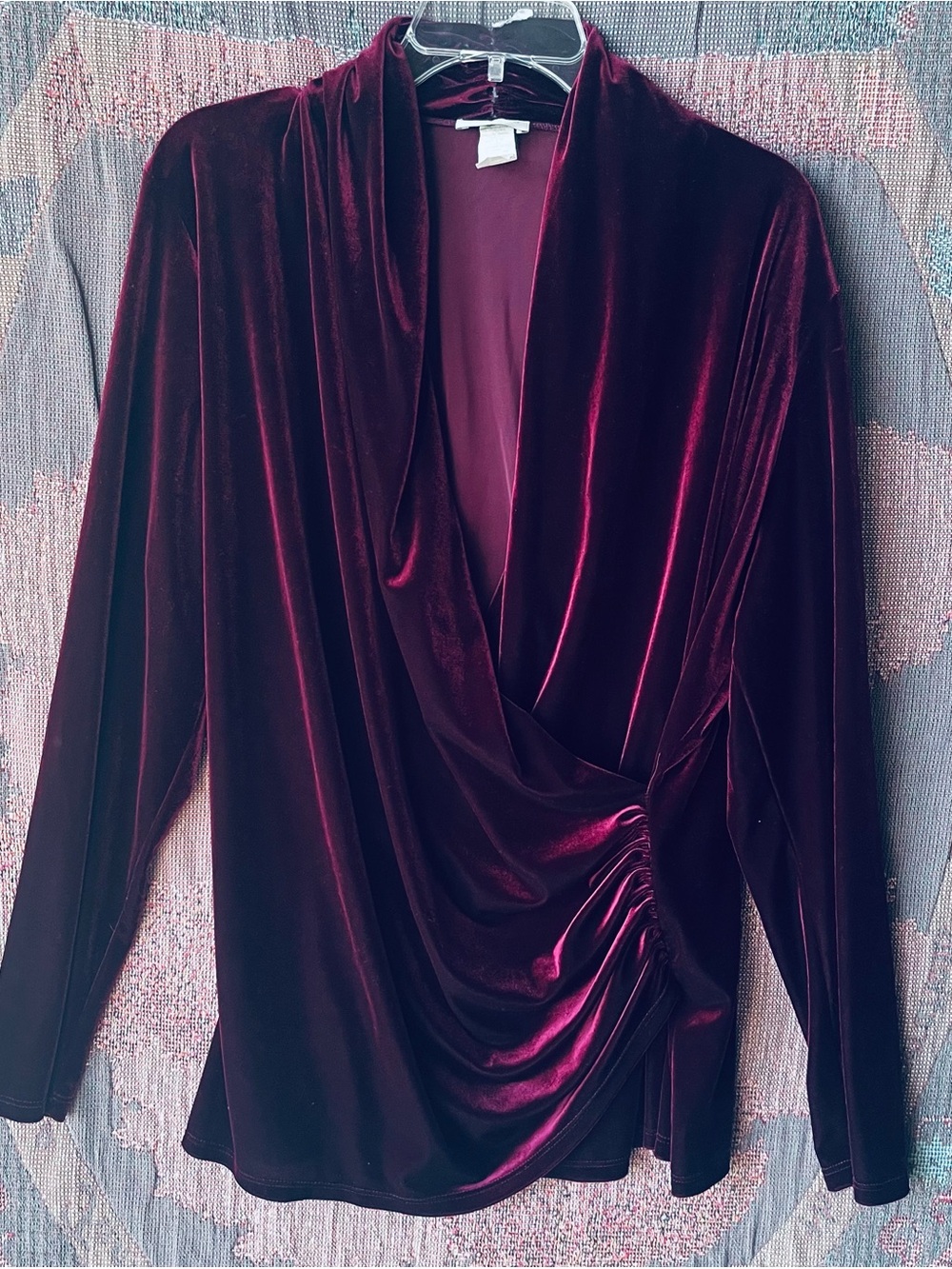 Vintage JonDen Velvet Drape Wrap Long Sleeve Top - Burgundy XXL Velour